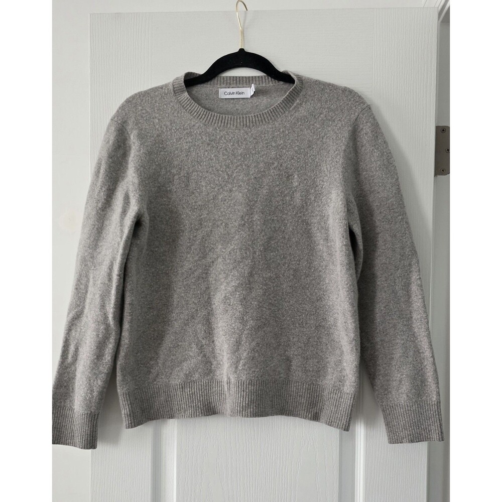 Calvin Klein Women's Gray Crewneck Sweater Size S/P Petite CK Logo Pullover